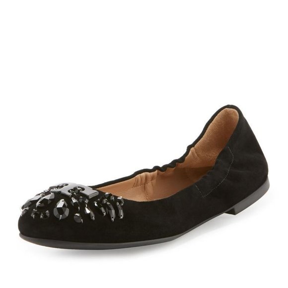 NWT Tory Burch® Black Delphine Crystal Logo Flats - Picture 1 of 8